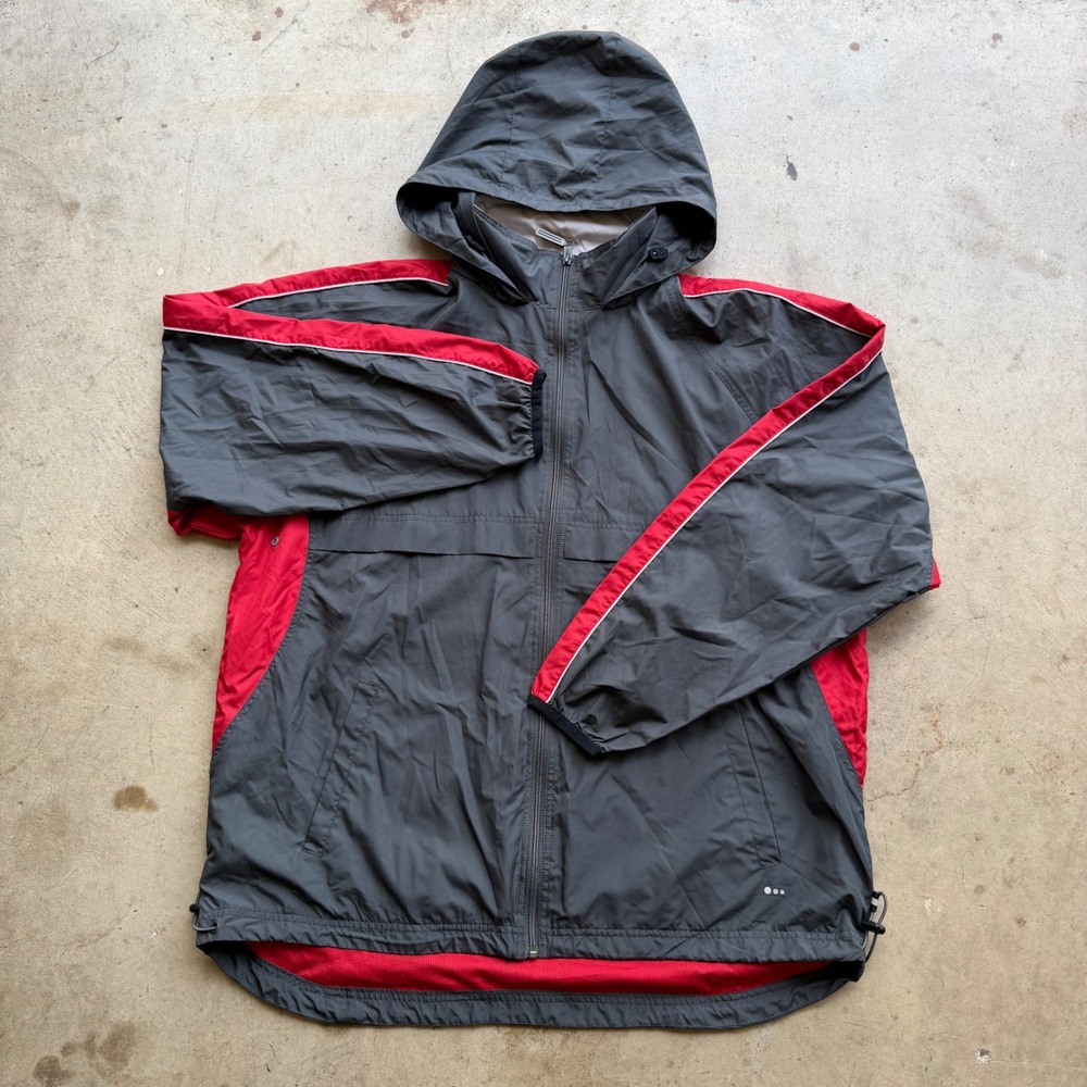 Prospirit Windbreaker Jacket Mens L Gray Red Full Zip Hooded Sporty Athleisure - Picture 2 of 11